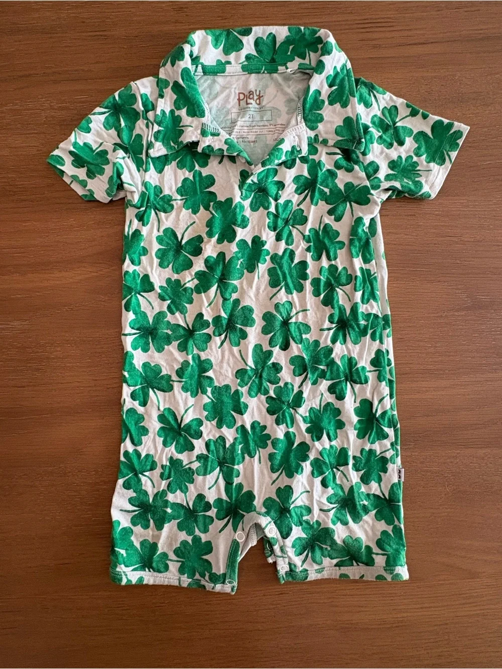 Little Sleepies Play Green Clover Print Kids Romper